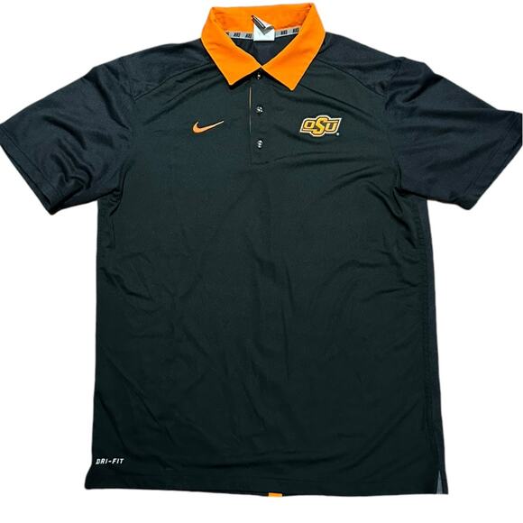 OSU Oklahoma State University Black Short Sleeve Polo Shirt by Nike Medium - Picture 1 of 6